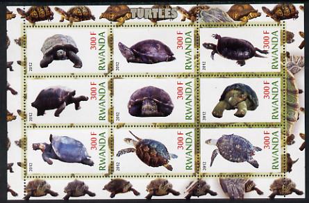Rwanda 2012 Turtles perf sheetlet containing 9 values unmounted mint, stamps on , stamps on  stamps on animals, stamps on  stamps on reptiles, stamps on  stamps on turtles