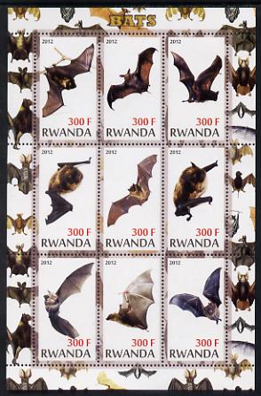 Rwanda 2012 Bats perf sheetlet containing 9 values unmounted mint, stamps on mammals, stamps on bats