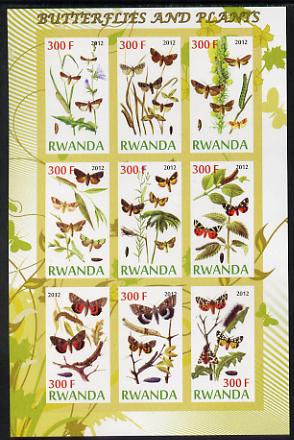 Rwanda 2012 Butterflies & Plants #1 imperf sheetlet containing 9 values unmounted mint, stamps on , stamps on  stamps on butterflies, stamps on  stamps on flowers