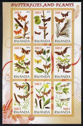 Rwanda 2012 Butterflies & Plants #2 imperf sheetlet containing 9 values unmounted mint, stamps on , stamps on  stamps on butterflies, stamps on  stamps on flowers