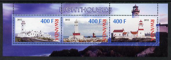 Rwanda 2012 Lighthouses perf sheetlet containing 3 values unmounted mint, stamps on , stamps on  stamps on lighthouses