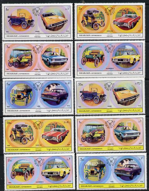 Sharjah 1971 Cars (Past & Present) set of 10 unmounted mint (Mi 781-90A) , stamps on cars    dodge     cadillac    rambler    oldsmobile    ford