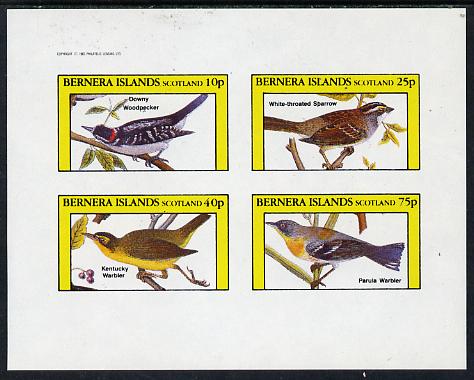 Bernera 1982 Birds #22 (Woodpecker, Warblers etc) imperf  set of 4 values (10p to 75p) unmounted mint , stamps on birds    woodpecker