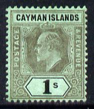 Cayman Islands 1907-09 KE7 MCA (Postage & Revenue) 1s black on green mounted mint SG 31, stamps on , stamps on  stamps on , stamps on  stamps on  ke7 , stamps on  stamps on 