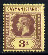 Cayman Islands 1912-20 KG5 MCA 3d purple on yellow (yellow back) mounted mint SG 45b, stamps on , stamps on  stamps on , stamps on  stamps on  kg5 , stamps on  stamps on 