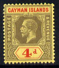 Cayman Islands 1912-20 KG5 MCA 4d black & red on yellow mounted mint SG 46, stamps on , stamps on  stamps on , stamps on  stamps on  kg5 , stamps on  stamps on 