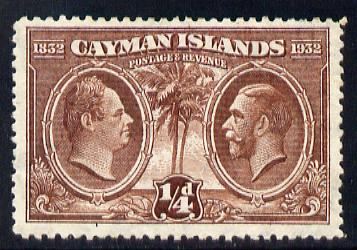 Cayman Islands 1932 Centenary 1/4d brown mounted mint SG 84, stamps on , stamps on  kg5 , stamps on 