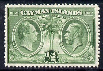 Cayman Islands 1932 Centenary 1/2d green mounted mint SG 85, stamps on , stamps on  kg5 , stamps on 
