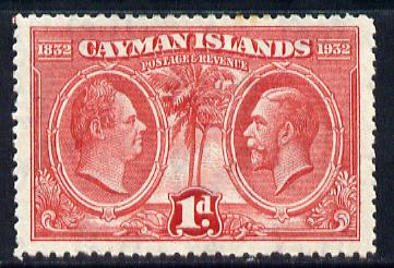 Cayman Islands 1932 Centenary 1d scarlet mounted mint SG 86, stamps on , stamps on  stamps on , stamps on  stamps on  kg5 , stamps on  stamps on 
