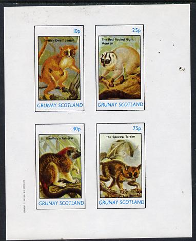 Grunay 1982 Animals (Lemur, Monkey, etc) imperf  set of 4 values (10p to 75p) unmounted mint, stamps on , stamps on  stamps on animals   apes