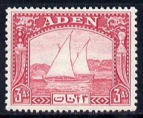 Aden 1937 Dhow 3a carmine mounted mint, SG 6, stamps on , stamps on  stamps on , stamps on  stamps on  kg6 , stamps on  stamps on ships