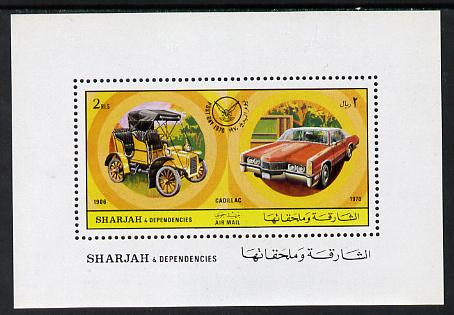 Sharjah 1971 Cars (Past & Present) m/sheet unmounted mint (Mi BL 81A) , stamps on cars        cadillac