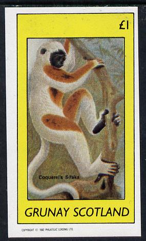 Grunay 1982 Animals (Coquerels Sifaka) imperf souvenir sheet (Â£1 value) unmounted mint, stamps on , stamps on  stamps on animals   apes