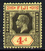 Fiji 1912-23 KG5 Script CA 4d black & red on yellow mounted mint SG 235