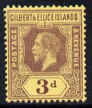 Gilbert & Ellice Islands 1912-24 KG5 MCA 3d purple on yellow mounted mint SG 16, stamps on , stamps on  stamps on , stamps on  stamps on  kg5 , stamps on  stamps on 