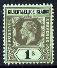 Gilbert & Ellice Islands 1912-24 KG5 MCA 1s black on green mounted mint SG 20, stamps on , stamps on  stamps on , stamps on  stamps on  kg5 , stamps on  stamps on 