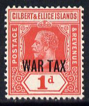 Gilbert & Ellice Islands 1918 War Tax 1d red mounted mint SG 26, stamps on , stamps on  stamps on , stamps on  stamps on  kg5 , stamps on  stamps on 