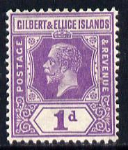 Gilbert & Ellice Islands 1922-27 KG5 Script CA 1d violet mounted mint SG 28, stamps on , stamps on  kg5 , stamps on 