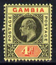 Gambia 1909 KE7 MCA 4d black & red on yellow mounted mint SG 76, stamps on , stamps on  stamps on , stamps on  stamps on  ke7 , stamps on  stamps on 