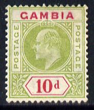 Gambia 1909 KE7 MCA 10d sage-green & carmine mounted mint SG 80, stamps on , stamps on  stamps on , stamps on  stamps on  ke7 , stamps on  stamps on 