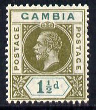 Gambia 1921-22 KG5 Script CA 1.5d olive-green & blue-green mounted mint SG 110, stamps on , stamps on  stamps on , stamps on  stamps on  kg5 , stamps on  stamps on 