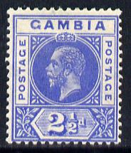 Gambia 1921-22 KG5 Script CA 2.5d bright blue mounted mint SG 112, stamps on , stamps on  stamps on , stamps on  stamps on  kg5 , stamps on  stamps on 