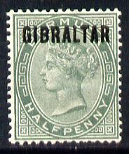 Gibraltar 1886 Overprint on Bermuda 1/2d dull green mounted mint SG 1, stamps on , stamps on  qv , stamps on 