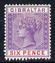 Gibraltar 1886-98 Sterling Currency 6d violet & red mounted mint SG 44, stamps on , stamps on  stamps on , stamps on  stamps on  qv , stamps on  stamps on 