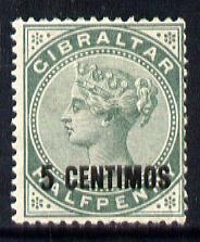 Gibraltar 1889 Spanish Currency Surcharge 5c on 1/2d green mounted mint SG 15, stamps on , stamps on  stamps on , stamps on  stamps on  qv , stamps on  stamps on 