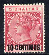 Gibraltar 1889 Spanish Currency Surcharge 10c on 1d rose mounted mint SG 16, stamps on , stamps on  stamps on , stamps on  stamps on  qv , stamps on  stamps on 