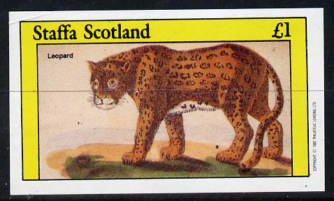 Staffa 1982 Animals (Leopard) imperf souvenir sheet (£1 value) unmounted mint, stamps on animals    cats