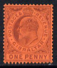 Gibraltar 1903 KE7 Crown CA 1d dull purple on red mounted mint SG 47, stamps on , stamps on  ke7 , stamps on 