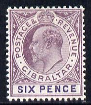 Gibraltar 1903 KE7 Crown CA 6d dull purple & violet mounted mint SG 50, stamps on , stamps on  ke7 , stamps on 
