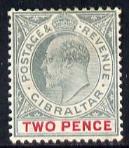 Gibraltar 1904-08 KE7 MCA 2d grey-green & carmine mounted mint SG 58/c, stamps on , stamps on  stamps on , stamps on  stamps on  ke7 , stamps on  stamps on 