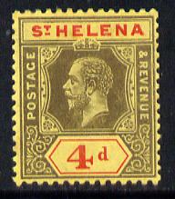 St Helena 1912 KG5 Key Plate (Postage & Revenue) 4d black & red on yellow mounted mint SG83, stamps on , stamps on  stamps on , stamps on  stamps on  kg5 , stamps on  stamps on 