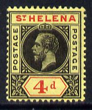 St Helena 1913 KG5 Key Plate (Postage Postage) 4d black & red on yellow mounted mint SG85, stamps on , stamps on  stamps on , stamps on  stamps on  kg5 , stamps on  stamps on 