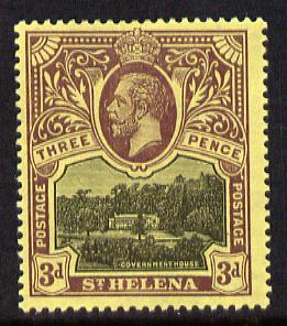 St Helena 1912-16 KG5 Pictorial 3d black & purple on yellow mounted mint SG77, stamps on , stamps on  stamps on , stamps on  stamps on  kg5 , stamps on  stamps on 