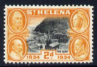 St Helena 1934 KG5 Centenary 2d mounted mint SG 117, stamps on , stamps on  stamps on , stamps on  stamps on  kg5 , stamps on  stamps on ships