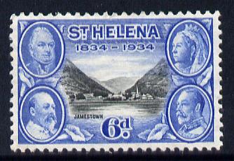 St Helena 1934 KG5 Centenary 6d mounted mint SG 119, stamps on , stamps on  stamps on , stamps on  stamps on  kg5 , stamps on  stamps on ships