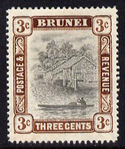 Brunei 1907-10 River Scene MCA 3c grey-black & chocolate mounted mint SG 25