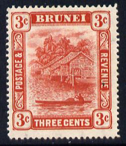 Brunei 1908-22 River Scene MCA 3c scarlet mounted mint SG 37, stamps on rivers