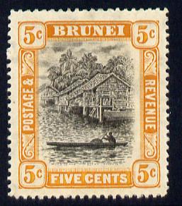 Brunei 1908-22 River Scene MCA 5c black & orange mounted mint SG 40, stamps on , stamps on  stamps on rivers