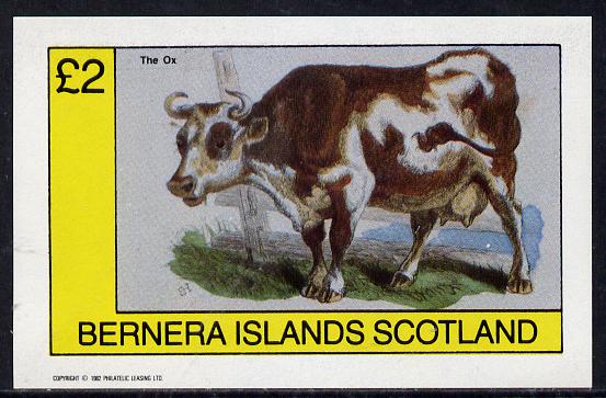 Bernera 1982 Animals (Ox) imperf deluxe sheet (£2 value) unmounted mint, stamps on animals   bovine