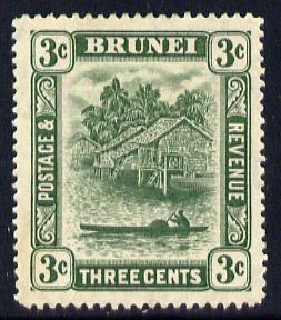 Brunei 1924-37 River Scene Script CA 3c green mounted mint SG 63, stamps on , stamps on  stamps on rivers