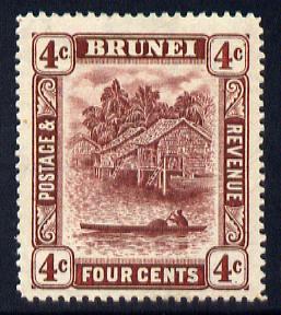 Brunei 1924-37 River Scene Script CA 4c maroon mounted mint SG 64, stamps on , stamps on  stamps on rivers
