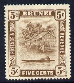 Brunei 1924-37 River Scene Script CA 5c chocolate mounted mint SG 68, stamps on , stamps on  stamps on rivers