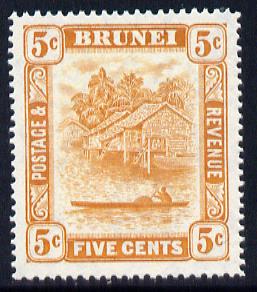 Brunei 1947-51 River Scene Script CA 5c orange mounted mint SG 82, stamps on rivers