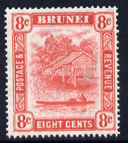 Brunei 1947-51 River Scene Script CA 8c scarlet mounted mint SG 84, stamps on rivers