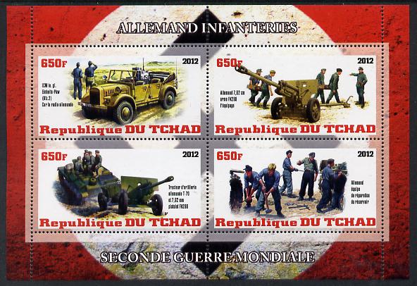 Chad 2012 Second World War - German Infantry perf sheetlet containing 4 values unmounted mint, stamps on , stamps on  ww2 , stamps on militaria, stamps on uniforms, stamps on 