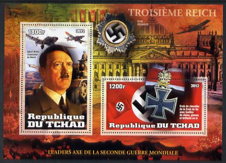 Chad 2012 Leaders of the Second World War - Adolf Hitler perf sheetlet containing 2 values unmounted mint, stamps on , stamps on  stamps on , stamps on  stamps on  ww2 , stamps on  stamps on militaria, stamps on  stamps on personalities, stamps on  stamps on hitler, stamps on  stamps on medals, stamps on  stamps on aviation, stamps on  stamps on tanks  , stamps on  stamps on dictators.